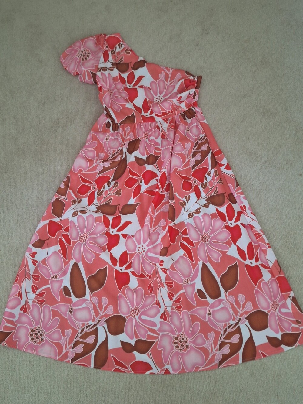 Floral One-Shoulder Pink Dress